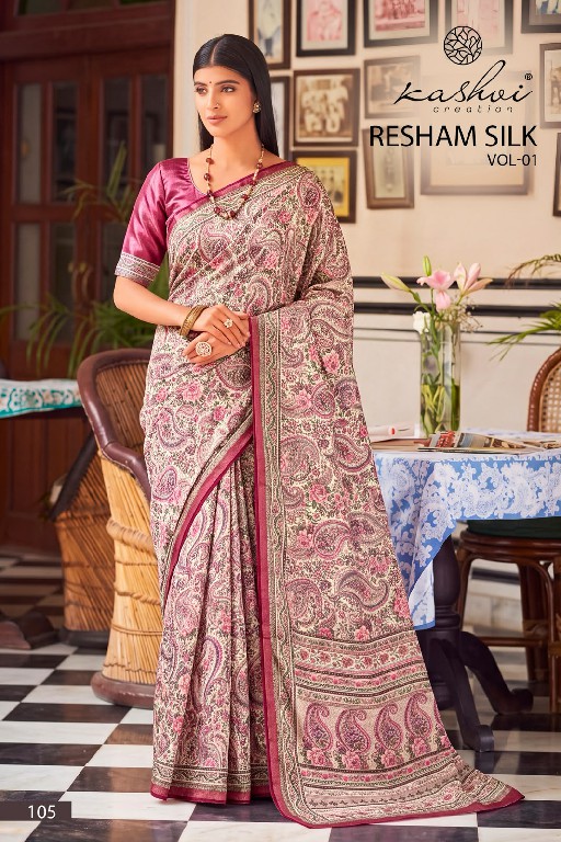KASHVI CREATION RESHAM SILK VOL 1 WHOLESALE SILK CRAPE DIGITAL PRINT INDIAN SAREES FOR WOMEN EXPORTER