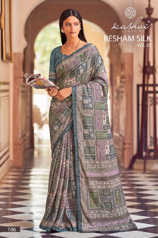 KASHVI CREATION RESHAM SILK VOL 1 WHOLESALE SILK CRAPE DIGITAL PRINT INDIAN SAREES FOR WOMEN EXPORTER