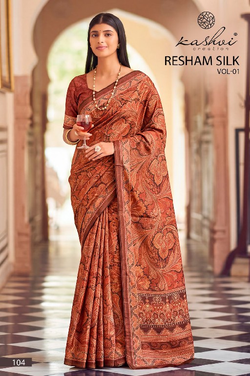 KASHVI CREATION RESHAM SILK VOL 1 WHOLESALE SILK CRAPE DIGITAL PRINT INDIAN SAREES FOR WOMEN EXPORTER