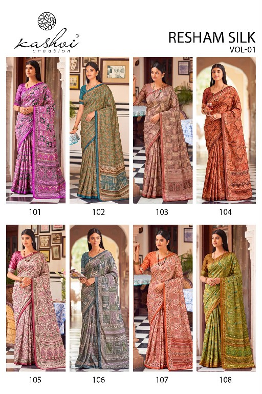 KASHVI CREATION RESHAM SILK VOL 1 WHOLESALE SILK CRAPE DIGITAL PRINT INDIAN SAREES FOR WOMEN EXPORTER