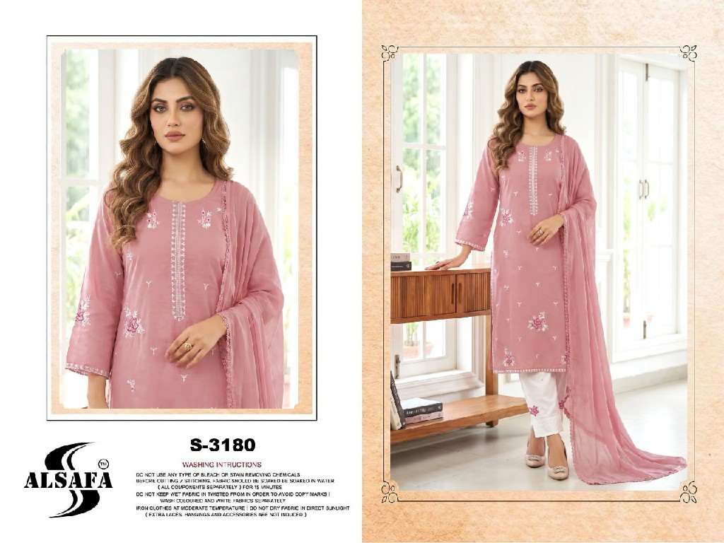 ALSAFA D.NO 3180 WHOLESALE READYMADE RAYON COTTON PAKISTANI 3 PCS SUITS EXPORTER