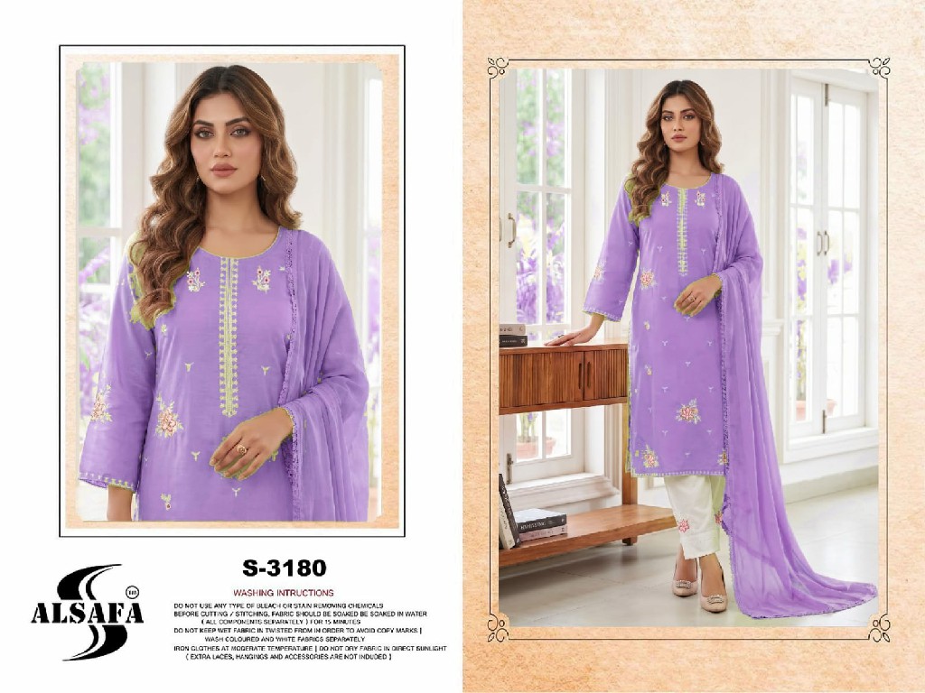 ALSAFA D.NO 3180 WHOLESALE READYMADE RAYON COTTON PAKISTANI 3 PCS SUITS EXPORTER