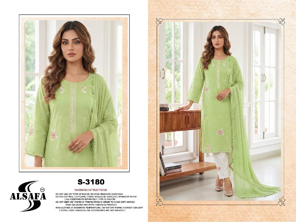 ALSAFA D.NO 3180 WHOLESALE READYMADE RAYON COTTON PAKISTANI 3 PCS SUITS EXPORTER
