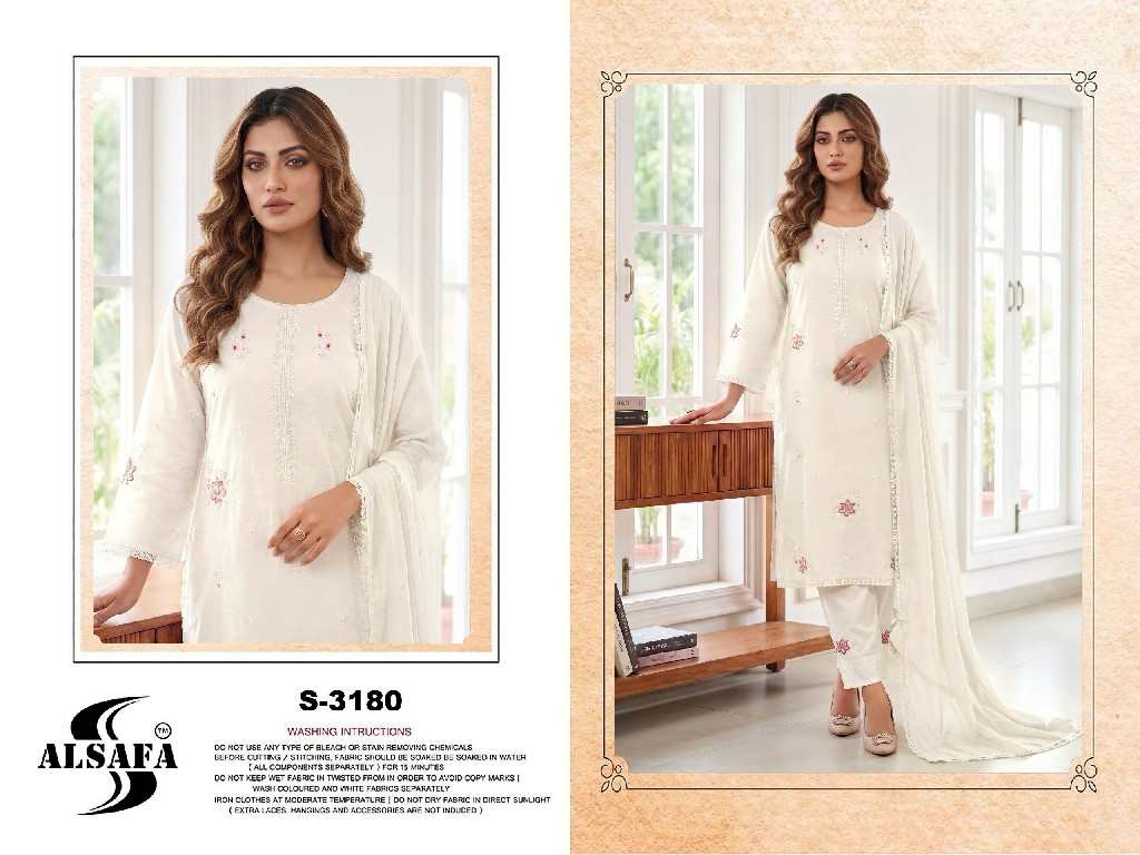 ALSAFA D.NO 3180 WHOLESALE READYMADE RAYON COTTON PAKISTANI 3 PCS SUITS EXPORTER