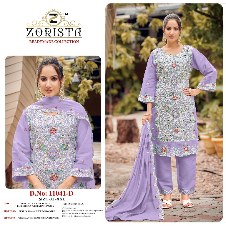 ZORISTA D.NO 11041 WHOLESALE READYMADE PURE MAL CHANDERI HEAVY WORK 3 PCS SUITS SUPPLIER