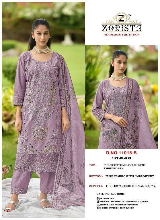 ZORISTA D.NO 11018 WHOLESALE READYMADE CAMBRIC COTTON EMBROIDERED 3 PCS SUITS FOR EXPORT