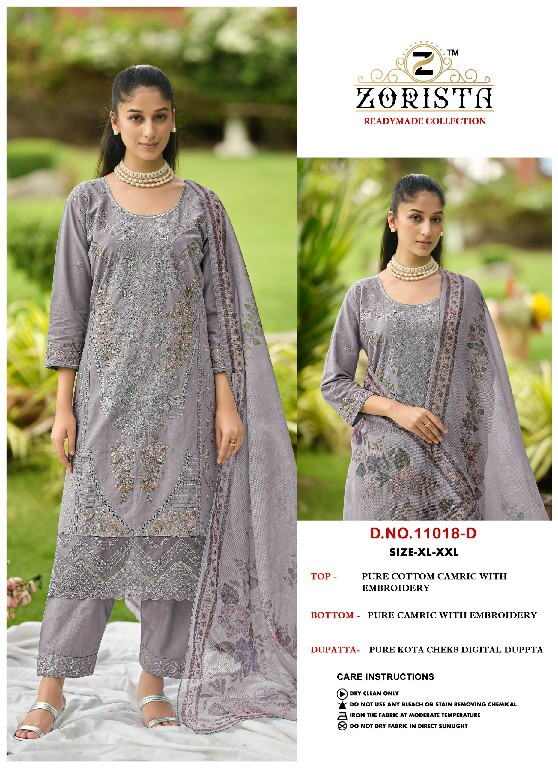 ZORISTA D.NO 11018 WHOLESALE READYMADE CAMBRIC COTTON EMBROIDERED 3 PCS SUITS FOR EXPORT
