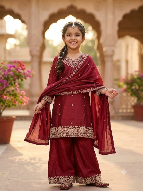 ZUBEDA KIDS PRESENT READYMADE CHINON WITH WORK SHARARA STYLE 3 PCS COMBO SET SUITS FOR KIDS ONLINE