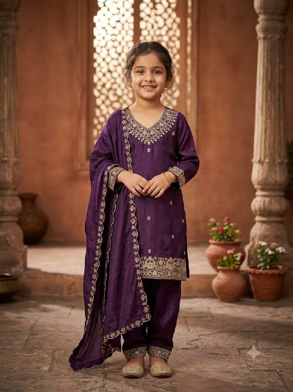 ZUBEDA KIDS PRESENT READYMADE CHINON WITH WORK SHARARA STYLE 3 PCS COMBO SET SUITS FOR KIDS ONLINE