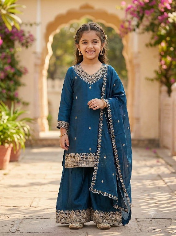 ZUBEDA KIDS PRESENT READYMADE CHINON WITH WORK SHARARA STYLE 3 PCS COMBO SET SUITS FOR KIDS ONLINE