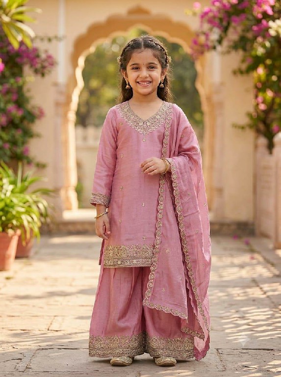 ZUBEDA KIDS PRESENT READYMADE CHINON WITH WORK SHARARA STYLE 3 PCS COMBO SET SUITS FOR KIDS ONLINE
