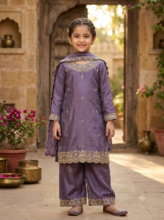 ZUBEDA KIDS PRESENT READYMADE CHINON WITH WORK SHARARA STYLE 3 PCS COMBO SET SUITS FOR KIDS ONLINE