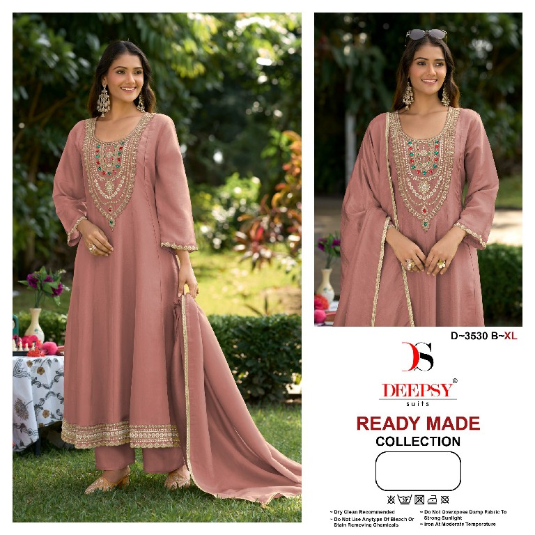 DEEPSY D.NO 3530 WHOLESALE READYMADE VISCOSE TISSUE SILK UNIQUE ANARKALI STYLE 3 PCS SUITS EXPORTER
