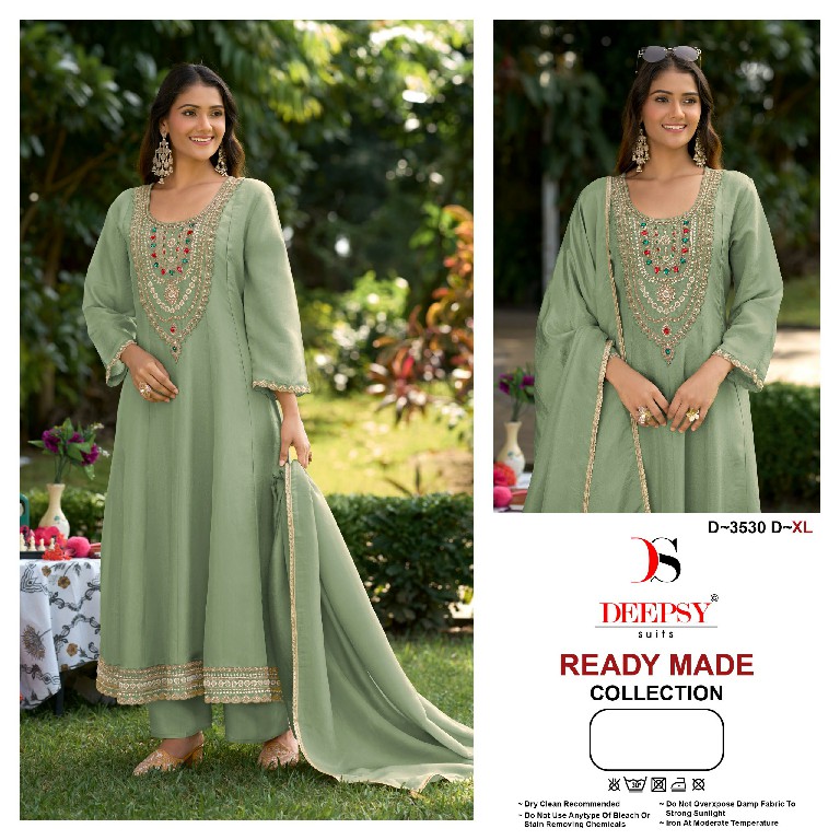 DEEPSY D.NO 3530 WHOLESALE READYMADE VISCOSE TISSUE SILK UNIQUE ANARKALI STYLE 3 PCS SUITS EXPORTER