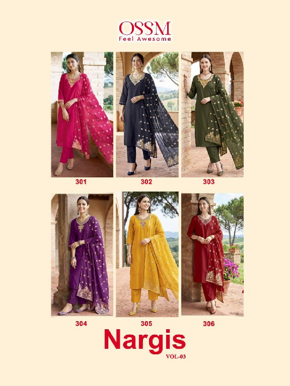 OSSM NARGIS VOL 3 WHOLESALE READYMADE ROMAN SILK FANCY COLLECTION 3 PCS SUITS EXPORTER