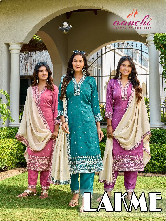 AANCHI LAKME WHOLESALE READYMADE VICHITRA SILK FASHIONABLE 3 PCS SUITS EXPORTER