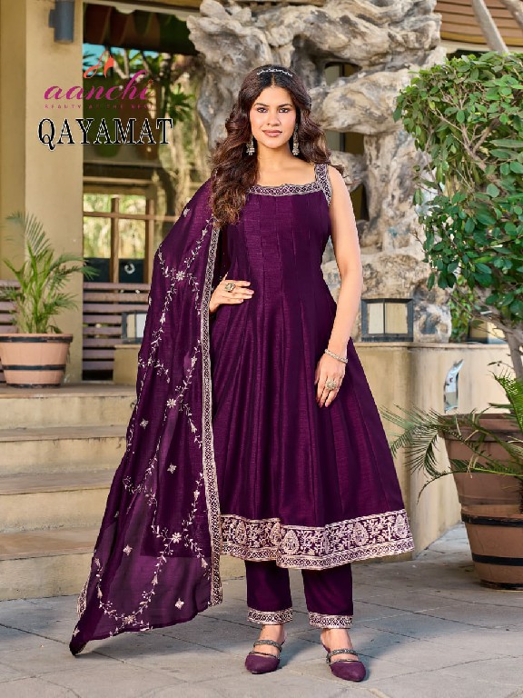 AANCHI QAYAMAT WHOLESALE READYMADE VICHITRA SILK SPEGHETTI STYLE 3 PCS SUITS SUPPLIER