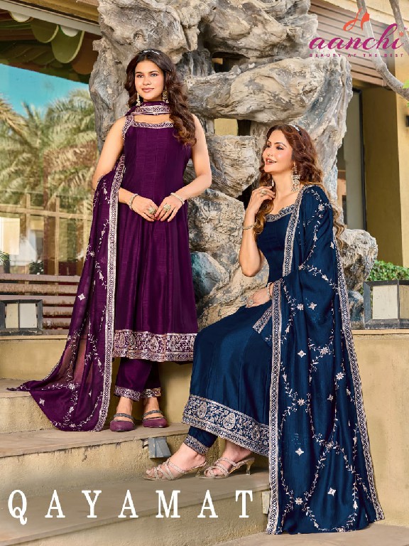AANCHI QAYAMAT WHOLESALE READYMADE VICHITRA SILK SPEGHETTI STYLE 3 PCS SUITS SUPPLIER