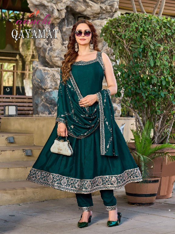 AANCHI QAYAMAT WHOLESALE READYMADE VICHITRA SILK SPEGHETTI STYLE 3 PCS SUITS SUPPLIER