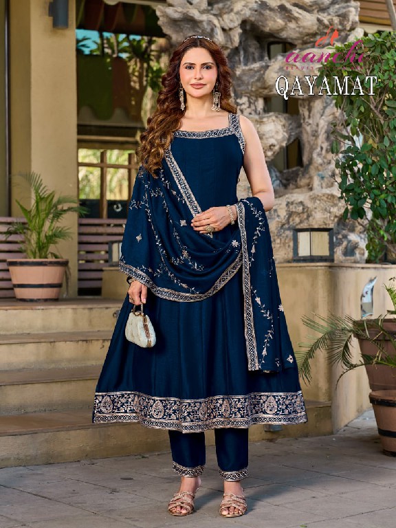 AANCHI QAYAMAT WHOLESALE READYMADE VICHITRA SILK SPEGHETTI STYLE 3 PCS SUITS SUPPLIER