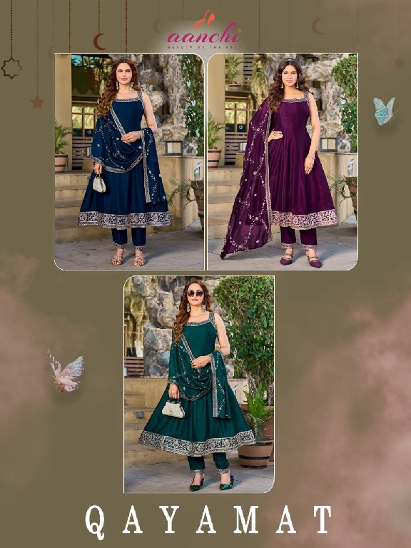 AANCHI QAYAMAT WHOLESALE READYMADE VICHITRA SILK SPEGHETTI STYLE 3 PCS SUITS SUPPLIER