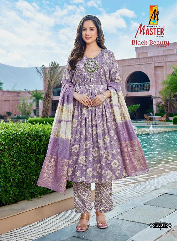 MASTER BLACK BEAUTY VOL 3 WHOLESALE READYMADE CAPSULE PRINT GHERA STYLE FANCY 3 PCS SUITS FOR EXPORT