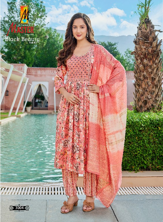 MASTER BLACK BEAUTY VOL 3 WHOLESALE READYMADE CAPSULE PRINT GHERA STYLE FANCY 3 PCS SUITS FOR EXPORT