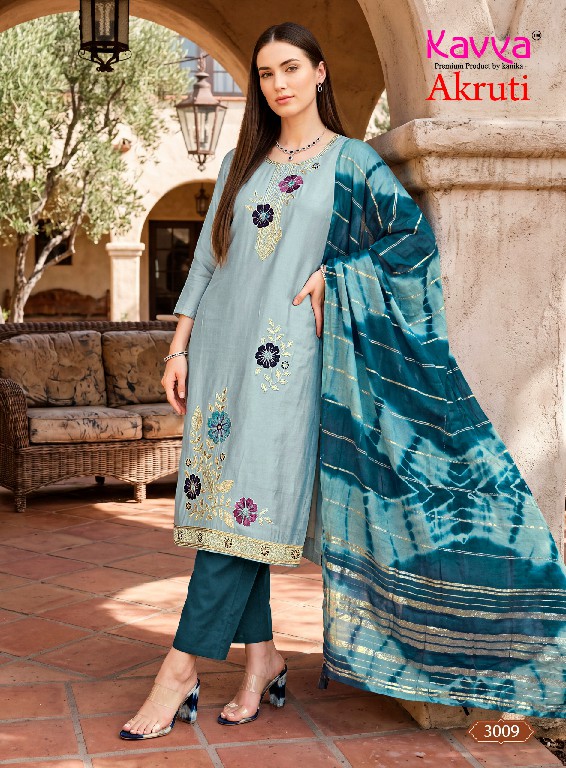KAVYA AKRUTI VOL 3 WHOLESALE READYMADE ROMAN SILK ELEGANCE 3 PCS SUITS EXPORTER