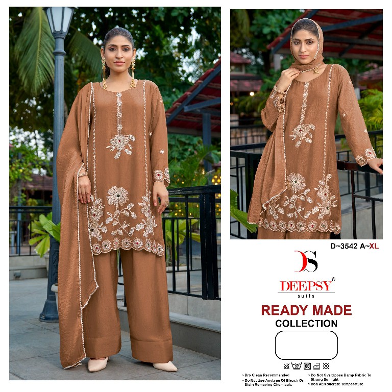 DEEPSY D.NO 3542 WHOLESALE READYMADE ANCY MOSS SILK BEATS WORK 3 PCS SUITS SUPPLIER