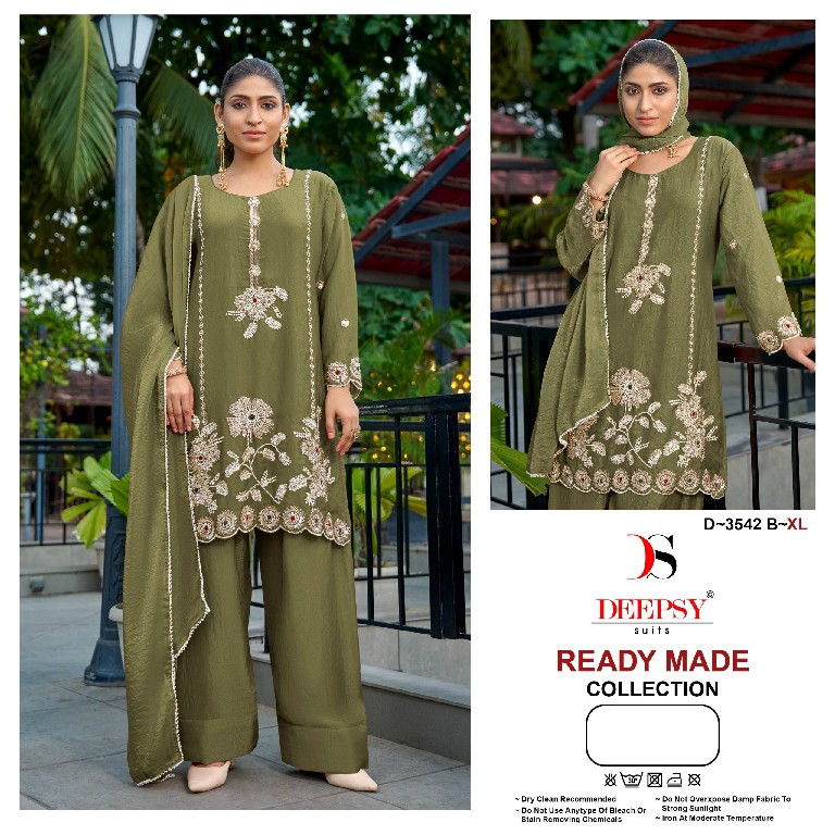 DEEPSY D.NO 3542 WHOLESALE READYMADE ANCY MOSS SILK BEATS WORK 3 PCS SUITS SUPPLIER