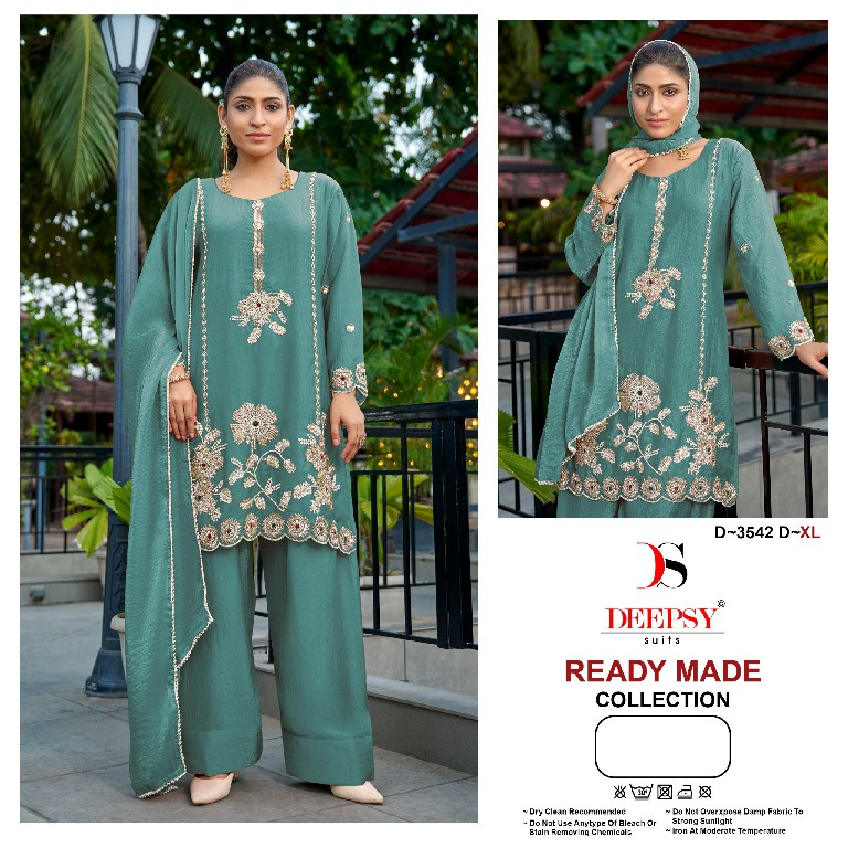 DEEPSY D.NO 3542 WHOLESALE READYMADE ANCY MOSS SILK BEATS WORK 3 PCS SUITS SUPPLIER