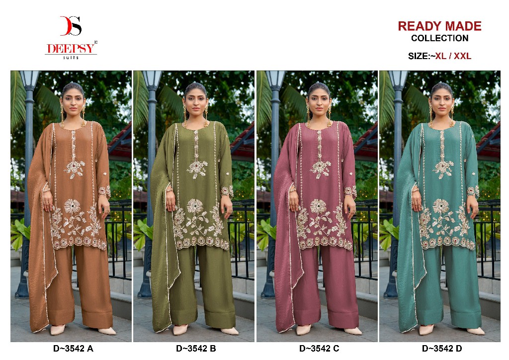 DEEPSY D.NO 3542 WHOLESALE READYMADE ANCY MOSS SILK BEATS WORK 3 PCS SUITS SUPPLIER