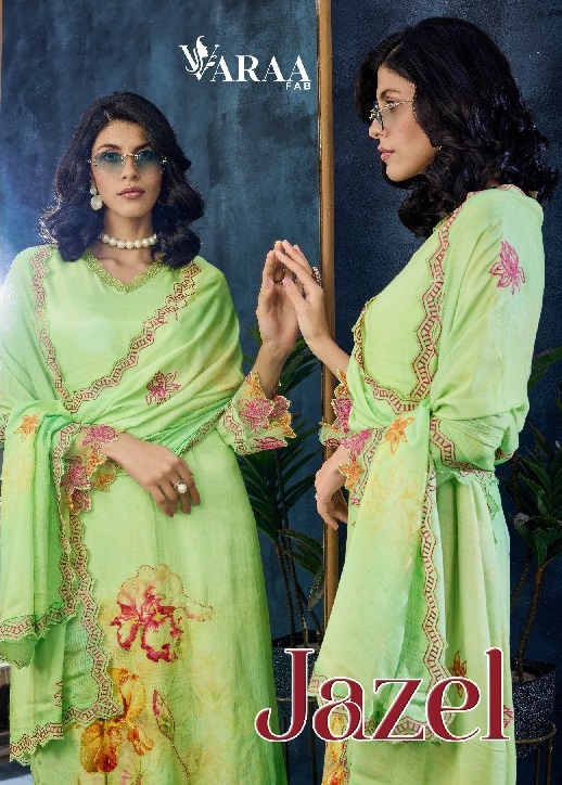 VARAA FAB JAZEL WHOLESALE PURE MUSLIN AMAZING UNSTITCH SALWAR SUITS EXPORTER
