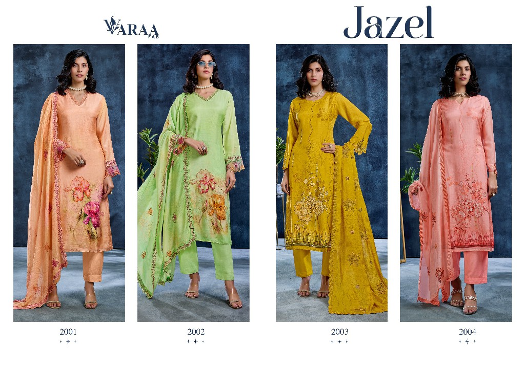 VARAA FAB JAZEL WHOLESALE PURE MUSLIN AMAZING UNSTITCH SALWAR SUITS EXPORTER