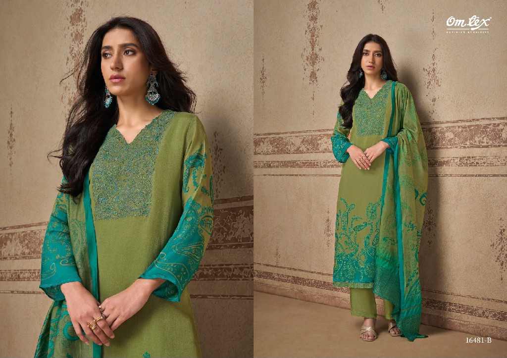 OMTEX ELORA WHOLESALE ORGANZA TWILL EMBROIDERY WORK UNSTITCH SALWAR SUITS EXPORTER