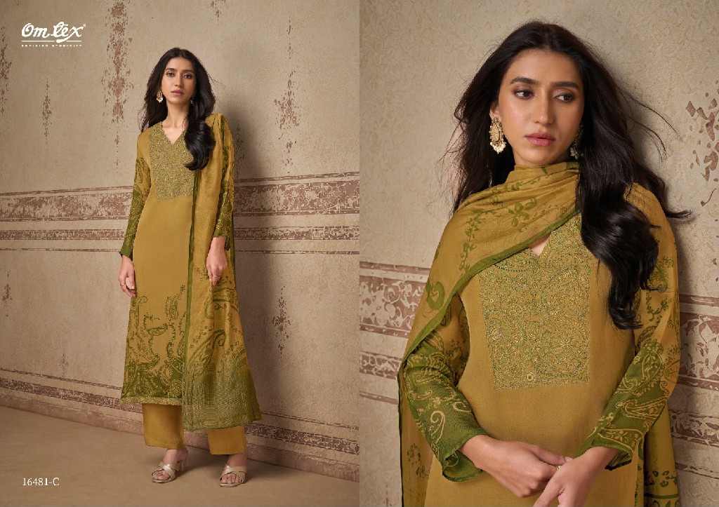 OMTEX ELORA WHOLESALE ORGANZA TWILL EMBROIDERY WORK UNSTITCH SALWAR SUITS EXPORTER