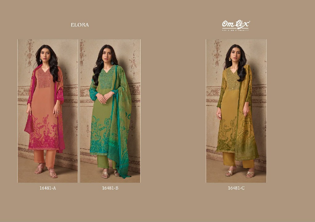 OMTEX ELORA WHOLESALE ORGANZA TWILL EMBROIDERY WORK UNSTITCH SALWAR SUITS EXPORTER
