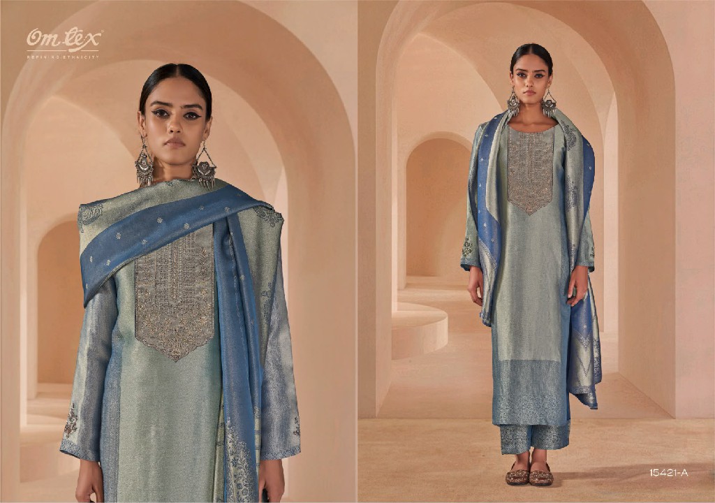 OMTEX FARNAAZ WHOLESALE GIRAFFE JACQUARD FESTIVE LOOK UNSTITCH SALWAR SUITS SUPPLIER