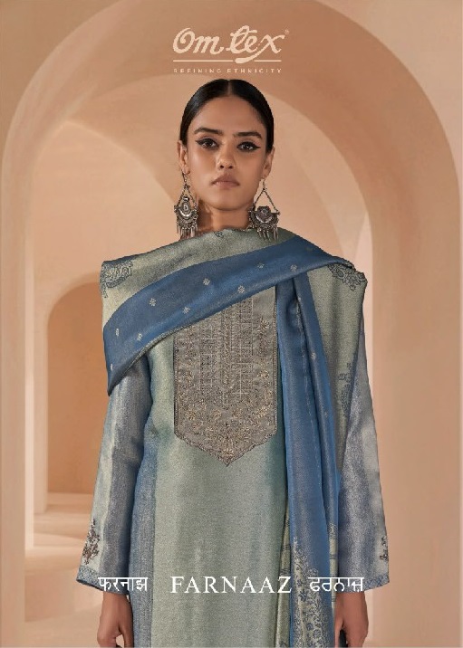 OMTEX FARNAAZ WHOLESALE GIRAFFE JACQUARD FESTIVE LOOK UNSTITCH SALWAR SUITS SUPPLIER