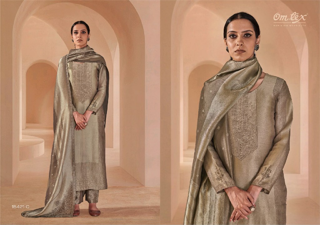 OMTEX FARNAAZ WHOLESALE GIRAFFE JACQUARD FESTIVE LOOK UNSTITCH SALWAR SUITS SUPPLIER