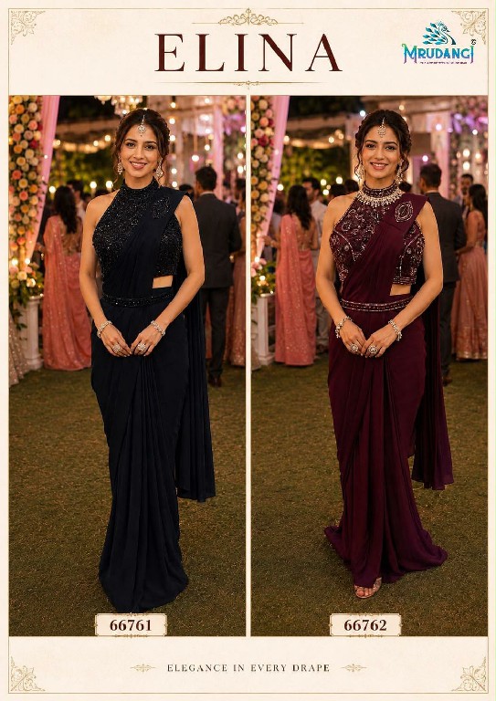 MRUDANGI ELINA WHOLESALE REAL LYCRA READY TO WEAR PARTY WEAR SAREES FOR WOMEN SUPPLIER
