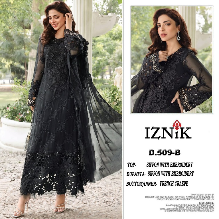 IZNIK FAB D.NO 509 WHOLESALE HEAVY CHIFFON PAKISTANI HIT DESIGN UNSTITCH SALWAR SUITS EXPORTER