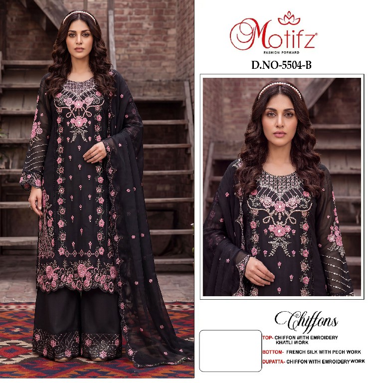 MOTIFZ D.NO 5504 WHOLESALE CHIFFON PAKISTANI PRETTY LOOK UNSTITCH SALWAR SUITS SUPPLIER