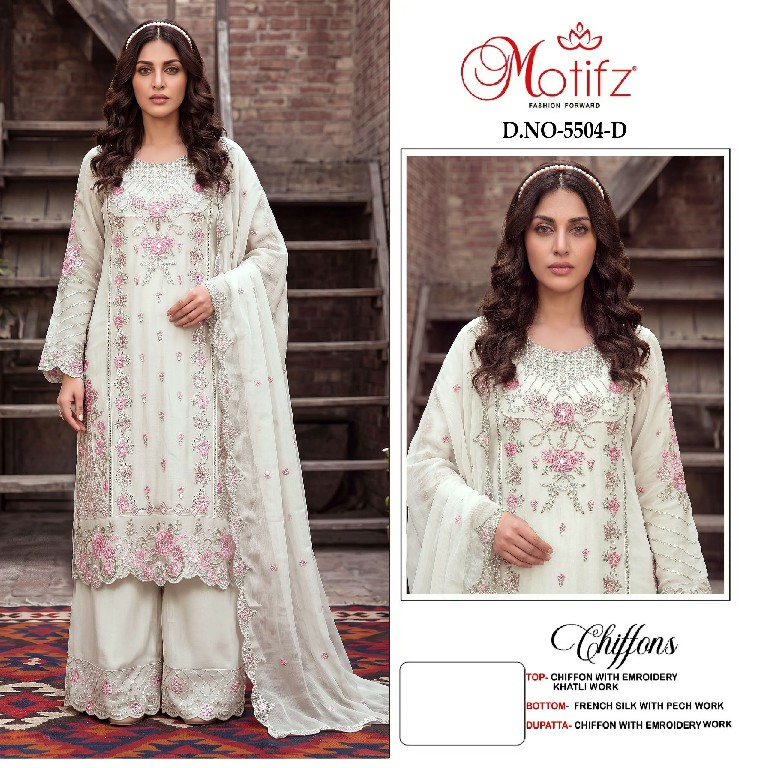 MOTIFZ D.NO 5504 WHOLESALE CHIFFON PAKISTANI PRETTY LOOK UNSTITCH SALWAR SUITS SUPPLIER