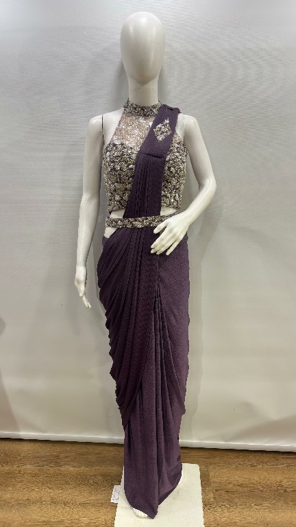 AMOHA D.NO 102470 WHOLESALE IMPORTED LYCRA READY TO WEAR DESIGNER SAREES FOR WOMEN EXPORTER