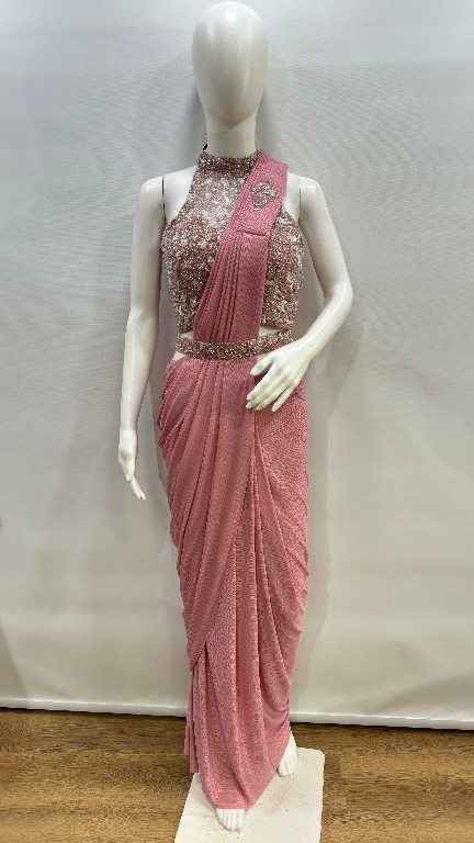 AMOHA D.NO 102470 WHOLESALE IMPORTED LYCRA READY TO WEAR DESIGNER SAREES FOR WOMEN EXPORTER