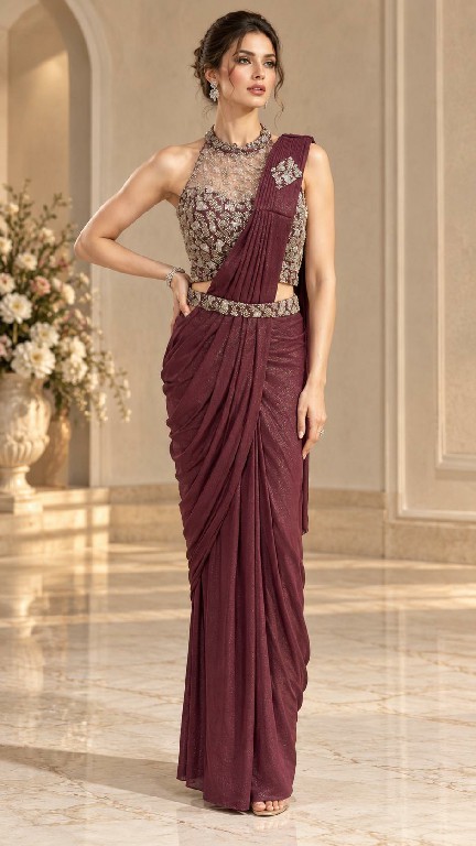 AMOHA D.NO 102470 WHOLESALE IMPORTED LYCRA READY TO WEAR DESIGNER SAREES FOR WOMEN EXPORTER