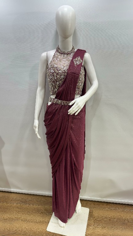 AMOHA D.NO 102470 WHOLESALE IMPORTED LYCRA READY TO WEAR DESIGNER SAREES FOR WOMEN EXPORTER