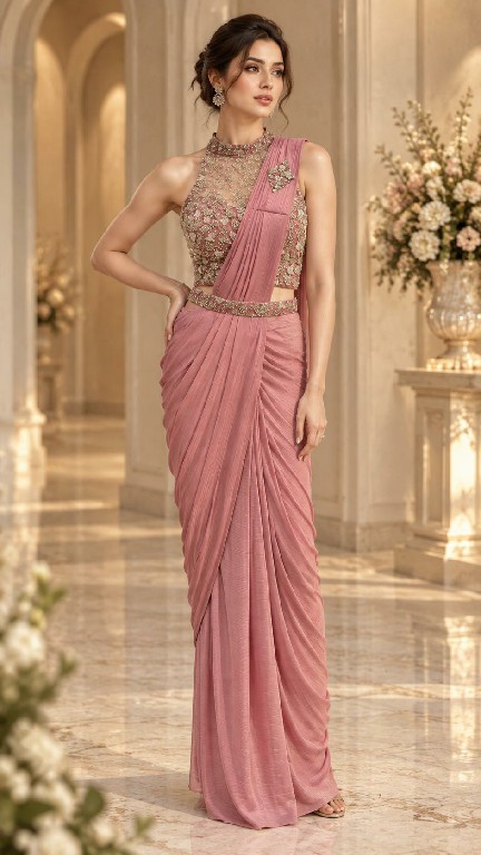AMOHA D.NO 102470 WHOLESALE IMPORTED LYCRA READY TO WEAR DESIGNER SAREES FOR WOMEN EXPORTER