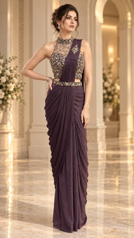 AMOHA D.NO 102470 WHOLESALE IMPORTED LYCRA READY TO WEAR DESIGNER SAREES FOR WOMEN EXPORTER